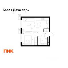 ЖК «Белая Дача парк», планировка 1-комнатной квартиры, 34.00 м²