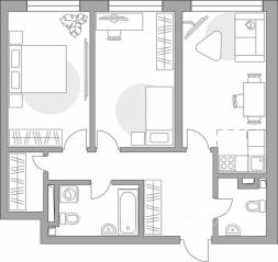 ЖК «Тринити-3», планировка 3-комнатной квартиры, 69.84 м²