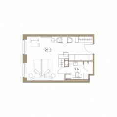 Апарт-комплекс «VIDI», планировка студии, 27.70 м²