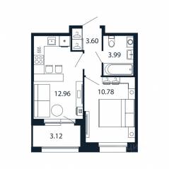 ЖК «Полис Новоселье», планировка 1-комнатной квартиры, 32.89 м²
