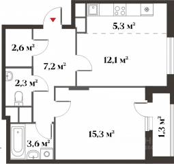 ЖК Миниполис «Восемь кленов», планировка 2-комнатной квартиры, 48.50 м²
