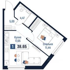 ЖК «Максималист», планировка 1-комнатной квартиры, 38.65 м²