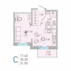 ЖК «Lovo», планировка студии, 31.90 м²