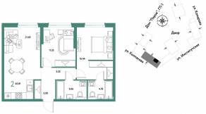 ЖК «Страна.Парковая», планировка 2-комнатной квартиры, 65.81 м²