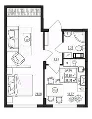 МЖК «Верево-Сити», планировка 1-комнатной квартиры, 39.32 м²