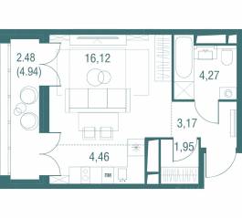 ЖК «Одинбург», планировка студии, 32.45 м²