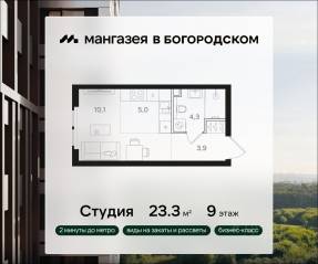 ЖК «Мангазея в Богородском», планировка студии, 23.30 м²