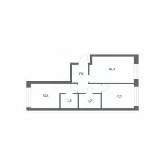 ЖК «NEWПИТЕР», планировка 2-комнатной квартиры, 55.30 м²