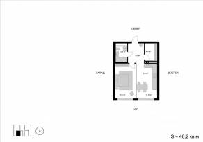 ЖК «Мытищи-Сити», планировка 2-комнатной квартиры, 46.20 м²