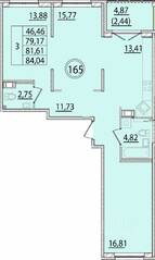 МЖК «Образцовый квартал 15», планировка 3-комнатной квартиры, 79.17 м²
