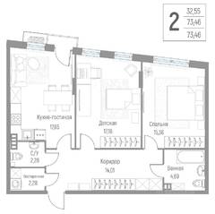МЖК «Эльйон», планировка 2-комнатной квартиры, 73.50 м²