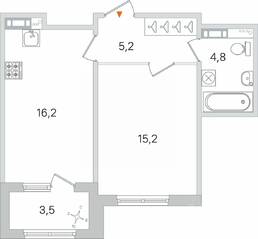 МЖК «Дубровский», планировка 1-комнатной квартиры, 43.15 м²