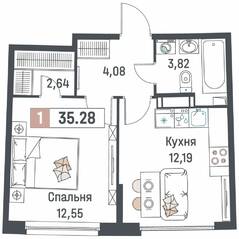 ЖК «Авиатор» (Девяткино), планировка 1-комнатной квартиры, 35.28 м²