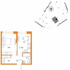 ЖК «Страна.Парковая», планировка 1-комнатной квартиры, 39.26 м²