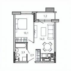 ЖК «Квартал Светлый», планировка 1-комнатной квартиры, 32.10 м²