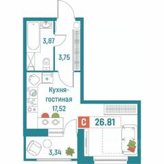 ЖК «Графика», планировка студии, 26.81 м²