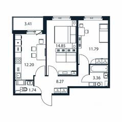 ЖК «Полис ЛАВрики», планировка 2-комнатной квартиры, 51.60 м²