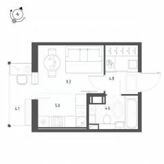 ЖК «Монография», планировка студии, 25.20 м²