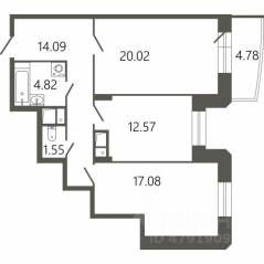 ЖК «Мессиер 18», планировка 2-комнатной квартиры, 71.56 м²