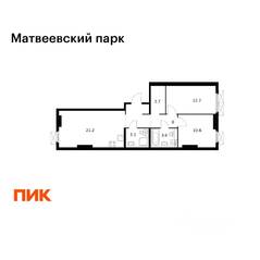 ЖК «Матвеевский парк», планировка 2-комнатной квартиры, 62.90 м²