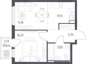 ЖК «Остафьево», планировка 1-комнатной квартиры, 35.28 м²