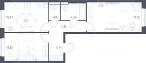ЖК «Новое Видное», планировка 2-комнатной квартиры, 60.03 м²