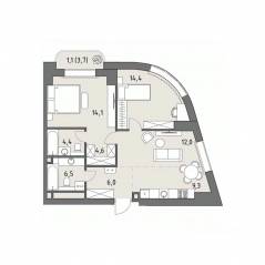 ЖК «Родина Парк», планировка 3-комнатной квартиры, 72.20 м²