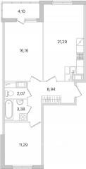 ЖК «Ясно. Янино», планировка 2-комнатной квартиры, 65.18 м²