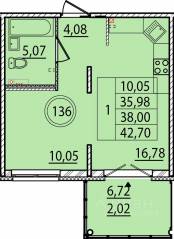МЖК «Образцовый квартал 15», планировка 1-комнатной квартиры, 35.98 м²
