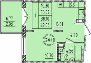 МЖК «Образцовый квартал 14», планировка 1-комнатной квартиры, 36.07 м²