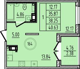 МЖК «Образцовый квартал 14», планировка 1-комнатной квартиры, 35.87 м²