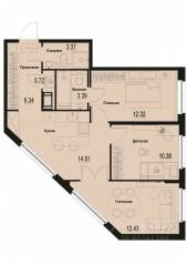 ЖК «ID Murino III», планировка 3-комнатной квартиры, 63.76 м²