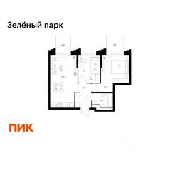 ЖК «Зеленый парк», планировка 2-комнатной квартиры, 52.00 м²