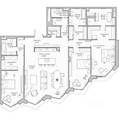 ЖК «Узоры», планировка 4-комнатной квартиры, 201.50 м²