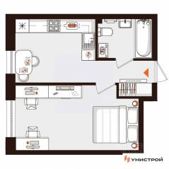 МЖК «Лисино», планировка 1-комнатной квартиры, 32.60 м²