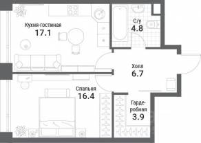 ЖК «Nagatino i-Land», планировка 1-комнатной квартиры, 48.90 м²