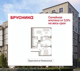 ЖК «Брусника в Новоселье», планировка 2-комнатной квартиры, 60.69 м²