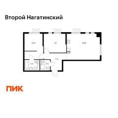 ЖК «Второй Нагатинский», планировка 2-комнатной квартиры, 62.70 м²