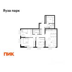 ЖК «Яуза парк (ПИК)», планировка 3-комнатной квартиры, 88.80 м²