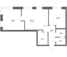 ЖК «NEWПИТЕР», планировка 2-комнатной квартиры, 65.75 м²