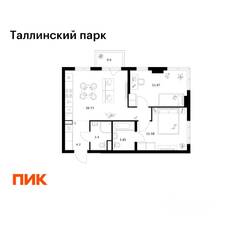 ЖК «Таллинский парк», планировка 2-комнатной квартиры, 56.54 м²