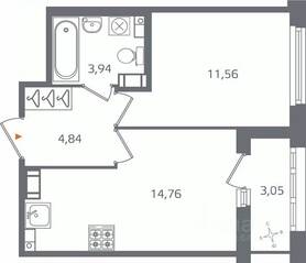 ЖК «Б15», планировка 1-комнатной квартиры, 36.63 м²