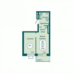 ЖК «Андреевка LIFE», планировка 1-комнатной квартиры, 39.60 м²
