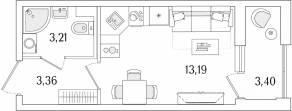 ЖК «Гранат», планировка студии, 21.46 м²