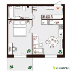 МЖК «Лисино», планировка 1-комнатной квартиры, 45.59 м²