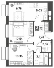 ЖК Арт-квартал «Публицист», планировка 2-комнатной квартиры, 47.62 м²