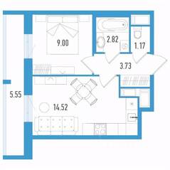 ЖК «Южный форт», планировка 1-комнатной квартиры, 32.91 м²