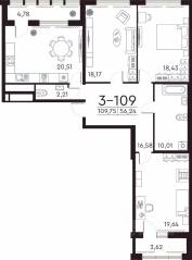 ЖК «Familia», планировка 3-комнатной квартиры, 110.10 м²
