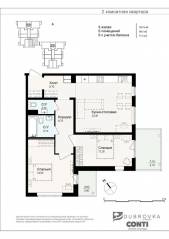 МЖК «Новая Дубровка», планировка 3-комнатной квартиры, 71.30 м²