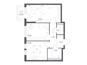ЖК «Пригород Лесное», планировка 2-комнатной квартиры, 51.45 м²